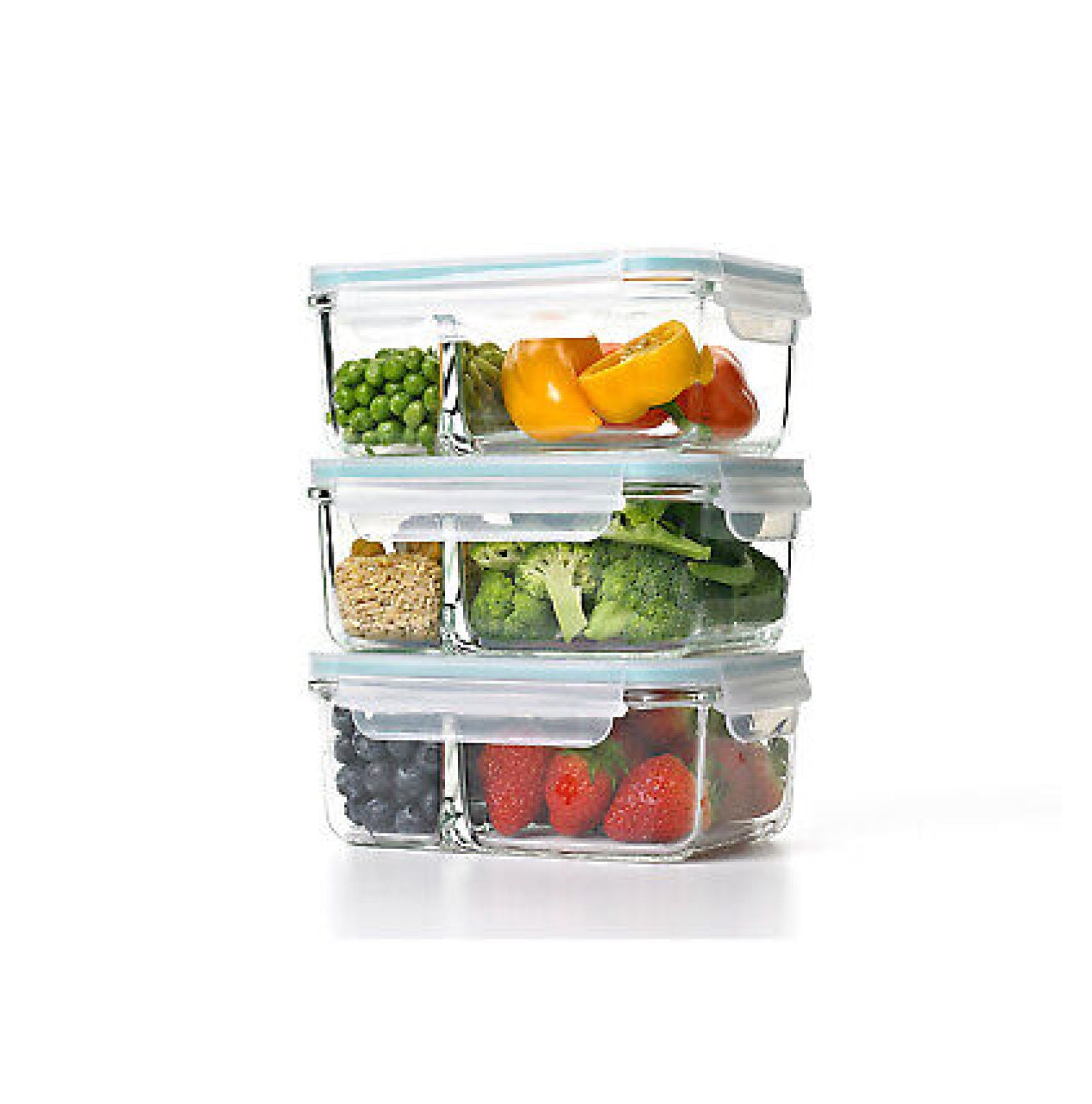 Clear Tempered Glass 3-Piece Divided Food Storage Set
