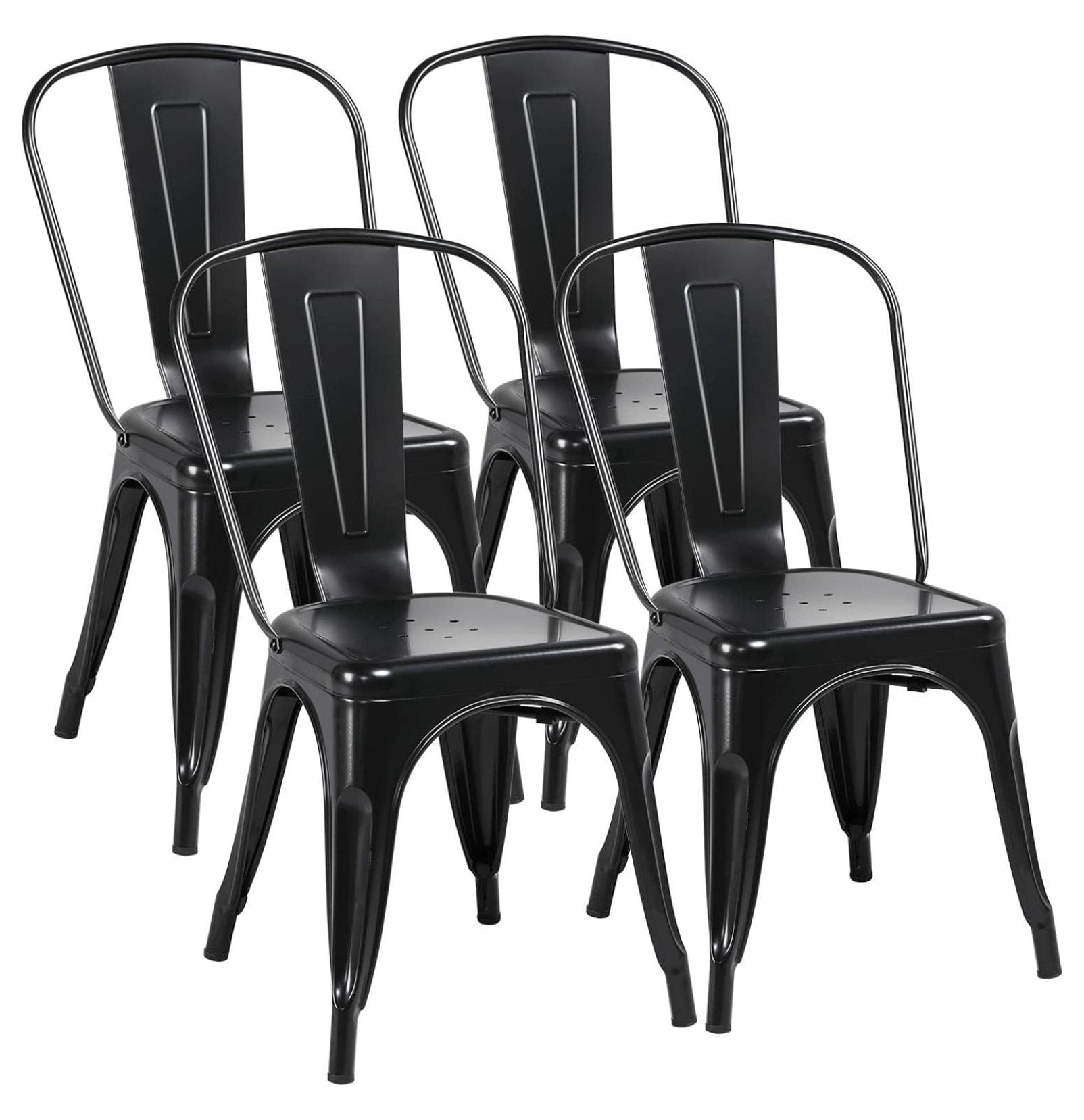 Matte Black Stackable Iron Metal Dining Chairs, Set of 4