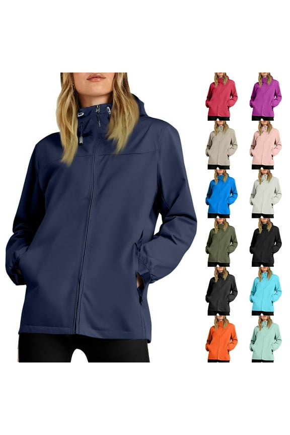Waterproof Rain Jacket for Women Packable Rain Slicker Raincoats Women's Windbreaker for Spring Fall Black L