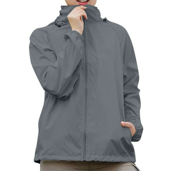 ChicHaven Women's Hooded Rain jacket Waterproof Lined Raincoat Windbreaker Great for Outdoor Trench Style and Travel Dark Gray 2XL