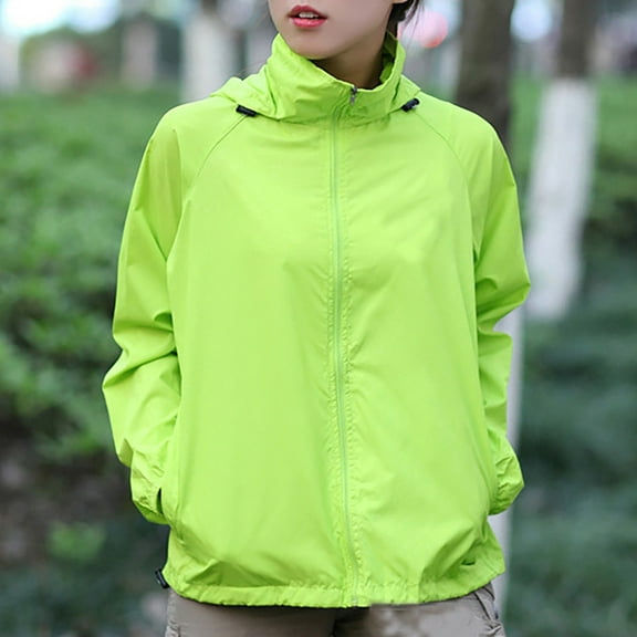 ChicHaven Women's Hooded Rain jacket Waterproof Lined Raincoat Windbreaker Great for Outdoor Trench Style and Travel Fluorescent Green L