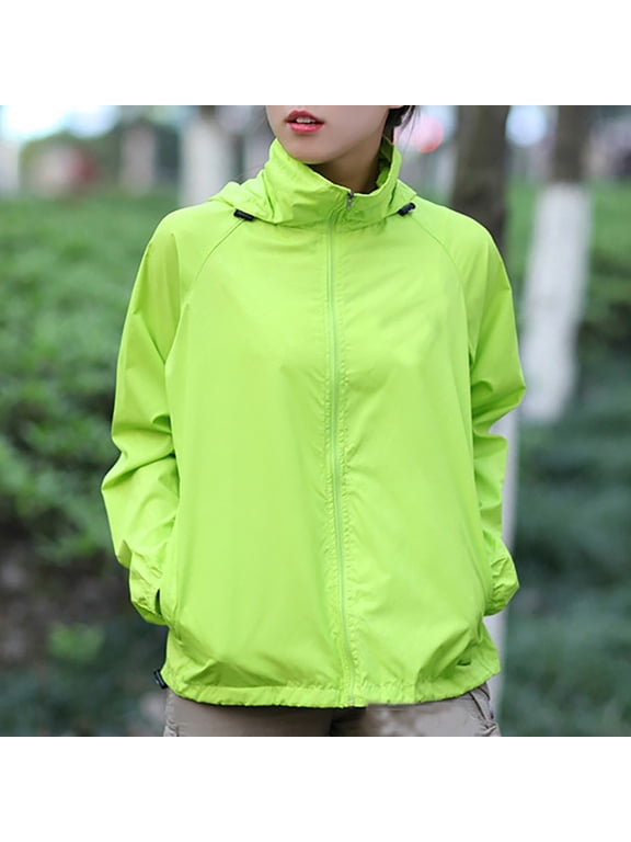Women's Hooded Rain jacket Waterproof Lined Raincoat Windbreaker Great for Outdoor Trench Style and Travel Fluorescent Green S