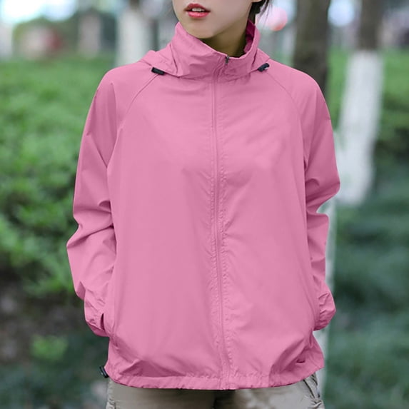 ChicHaven Women's Hooded Rain jacket Waterproof Lined Raincoat Windbreaker Great for Outdoor Trench Style and Travel Pink L