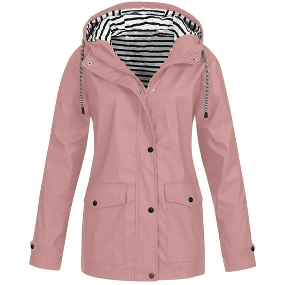ChicHaven Women's Lightweight Hooded Raincoat Waterproof Packable Active Outdoor Rain Jacket Pink M