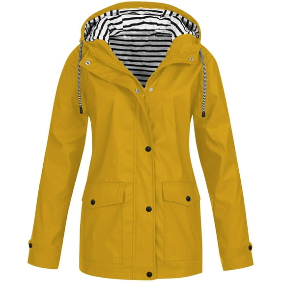 ChicHaven Women's Lightweight Hooded Raincoat Waterproof Packable Active Outdoor Rain Jacket Yellow S