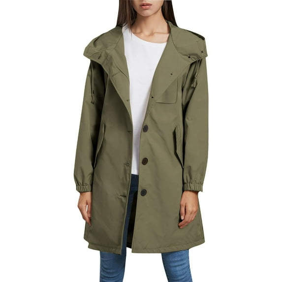ChicHaven Women's Raincoats Lightweight Waterproof Windproof Rain Jacket Adjustable Hooded Windbreaker with Pockets Army Green M