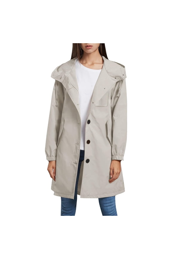 Women's Raincoats Lightweight Waterproof Windproof Rain Jacket Adjustable Hooded Windbreaker with Pockets Beige XL