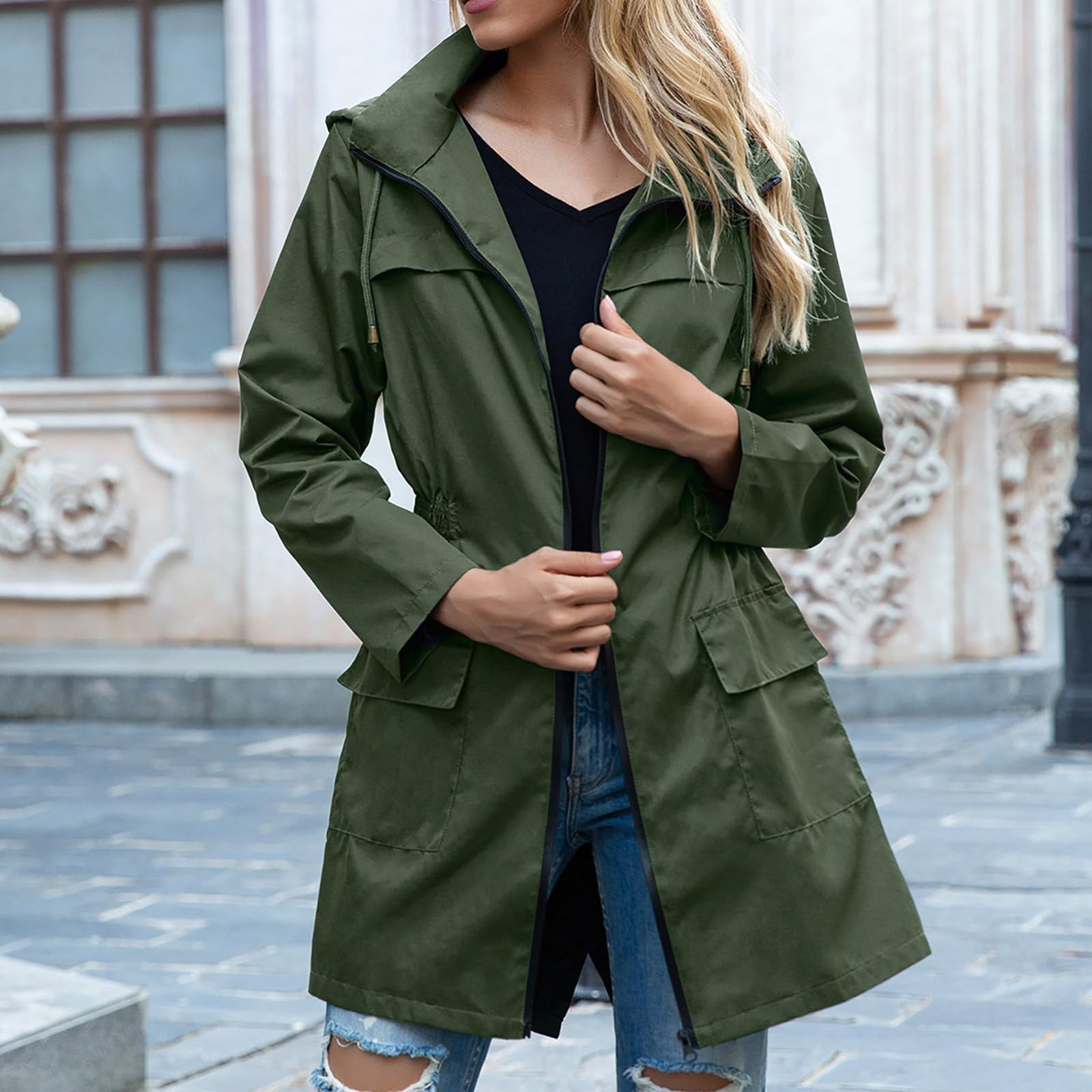 ChicHaven Women's Waterproof Rain Jacket Long Lightweight Raincoat ...
