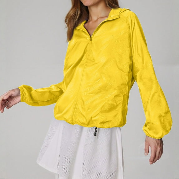 ChicHaven Womens Rain jacket with Hood Waterproof Lined Raincoat Windbreaker Travel Button Zip Up Trench Outdoor Coats Yellow M