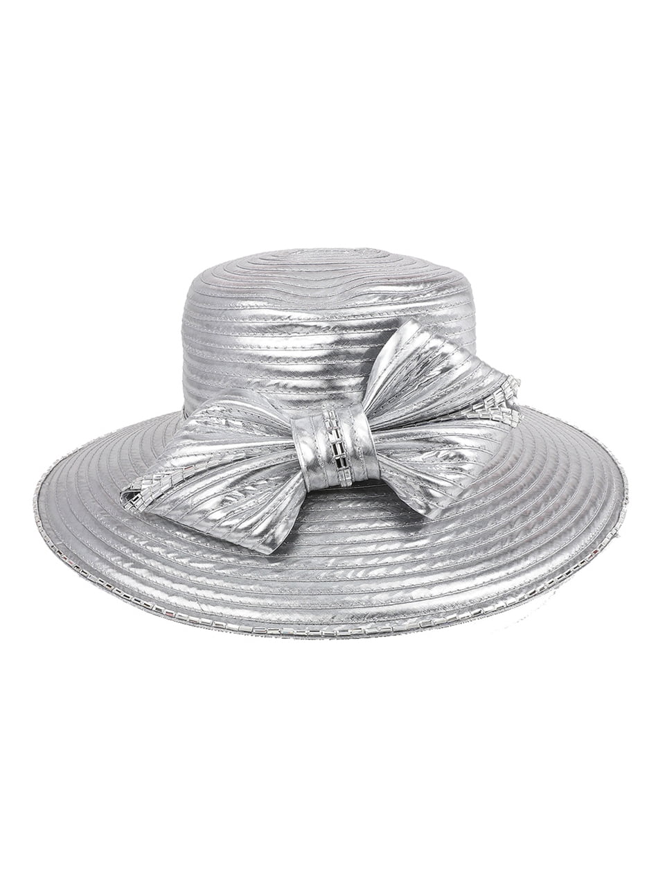 ChicHeadwear Big Bow Rhinestone Trim Braid Hat - Silver  display picture 3
