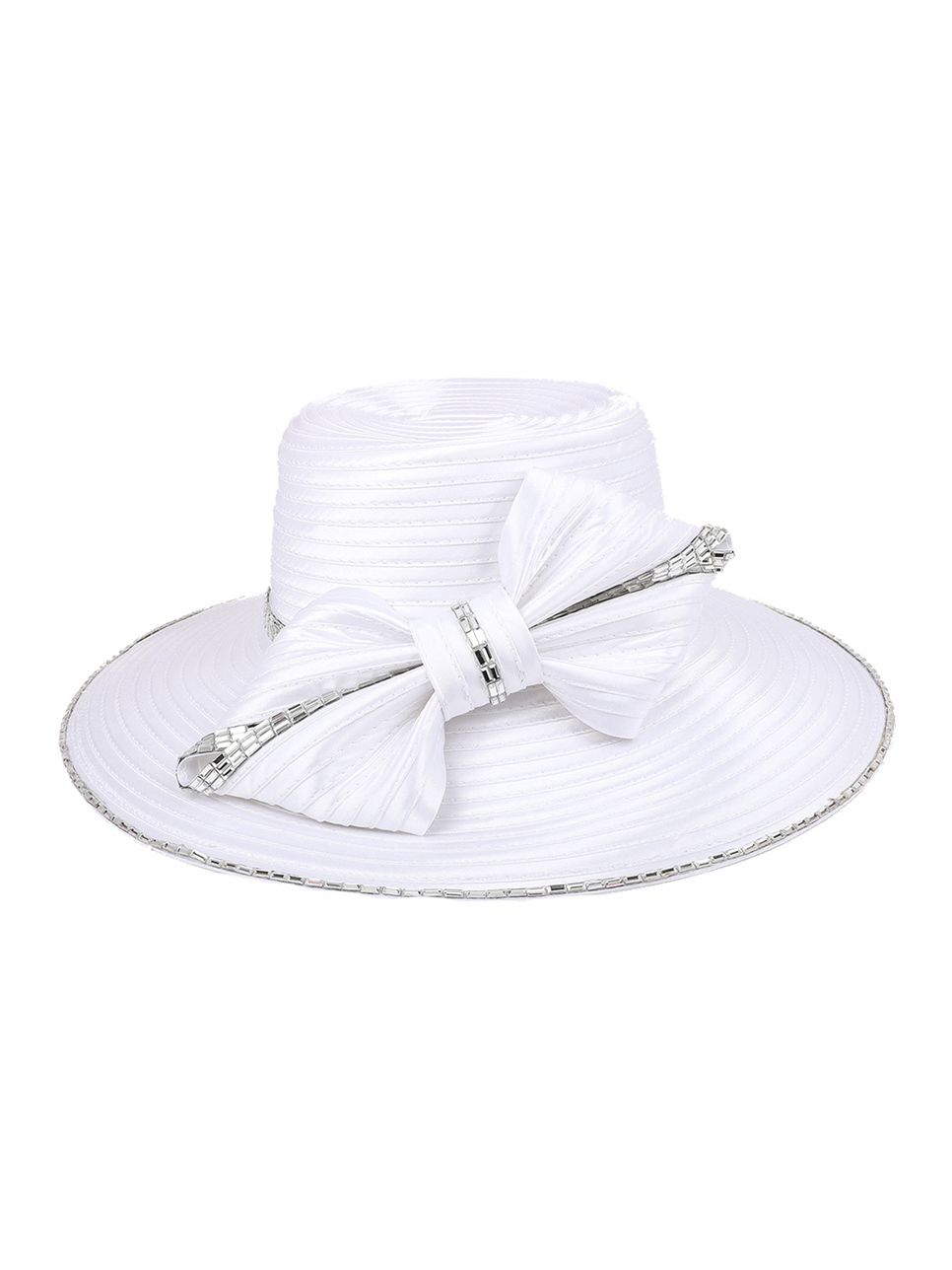 ChicHeadwear Big Bow Rhinestone Trim Braid Hat - White  display picture 3
