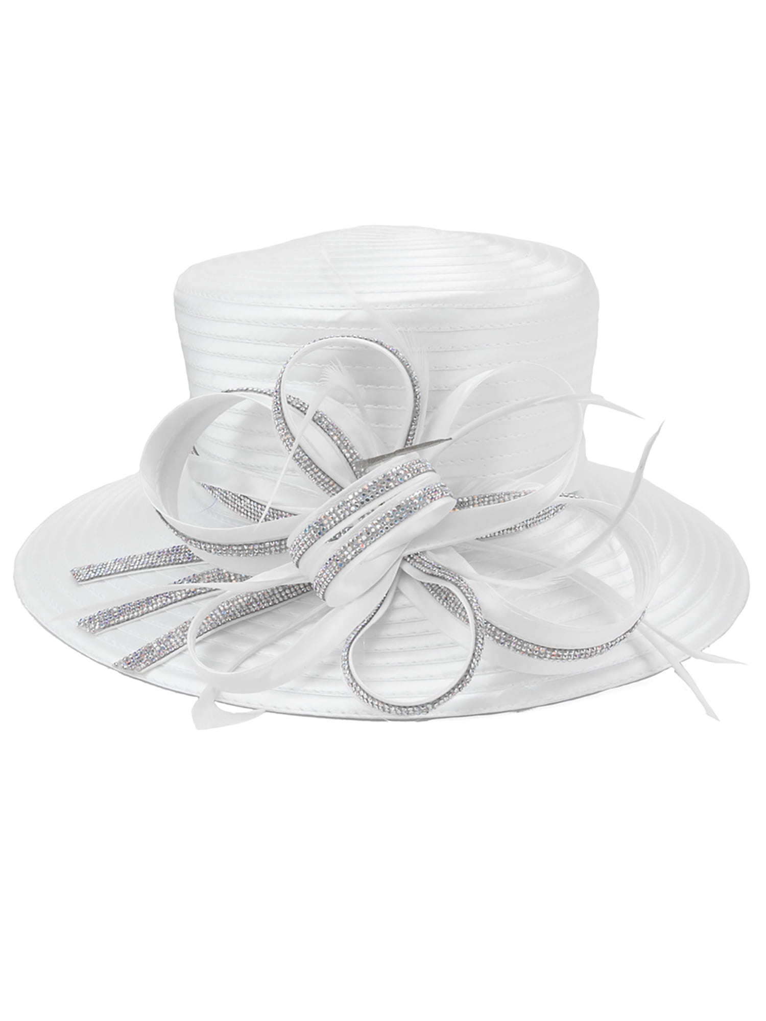 ChicHeadwear Bling Stone Trim Looped Bow Braid Hat - White  display picture 1