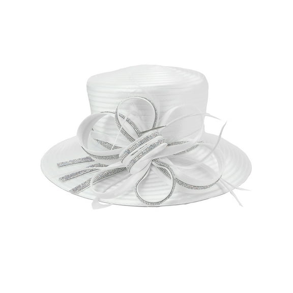 ChicHeadwear Bling Stone Trim Looped Bow Braid Hat - White