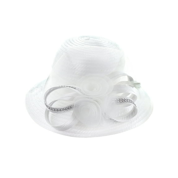 ChicHeadwear Bridal Church Satin Rhinestone Bow Braid Hat - White