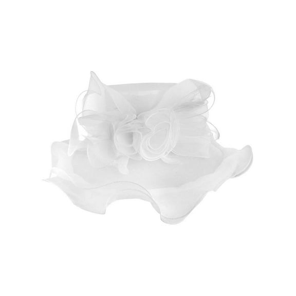 ChicHeadwear Church Tea Party Organza Floral Sun Hat - White