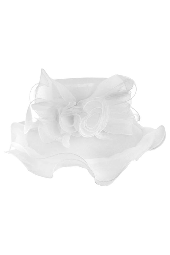 ChicHeadwear Church Tea Party Organza Floral Sun Hat - White