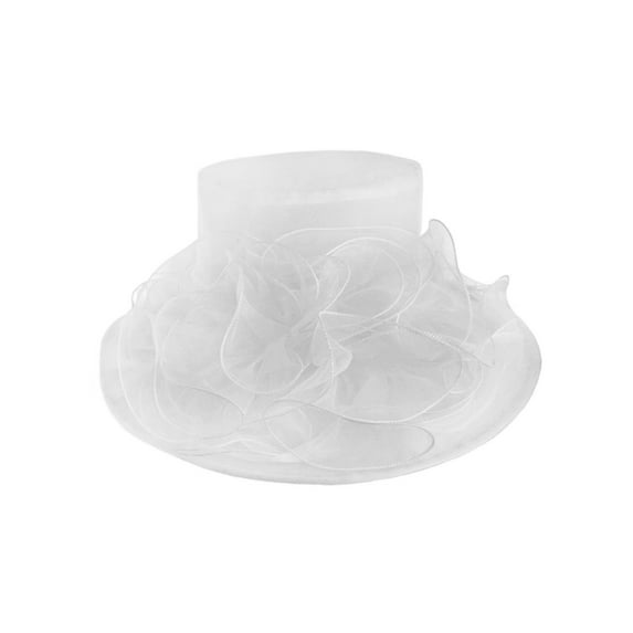 ChicHeadwear Church Tea Party Organza Floral Sun Hat - White