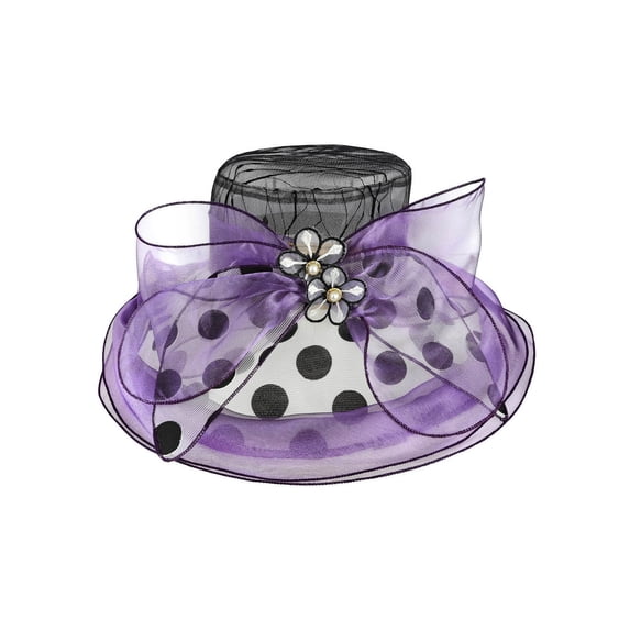 ChicHeadwear Church Tea Party Organza Polka Dot Bow Sun Hat - Lavender