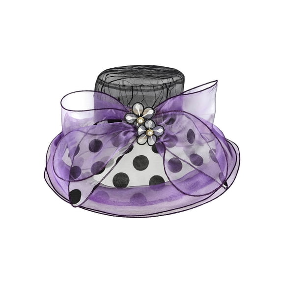 ChicHeadwear Church Tea Party Organza Polka Dot Bow Sun Hat - Lavender