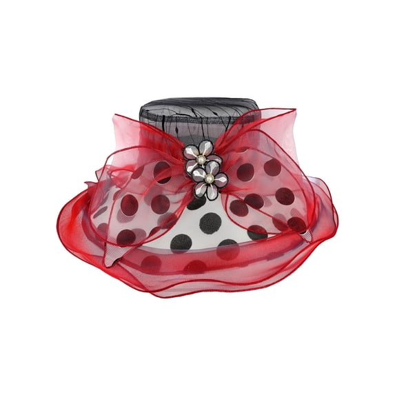 ChicHeadwear Church Tea Party Organza Polka Dot Bow Sun Hat - Red