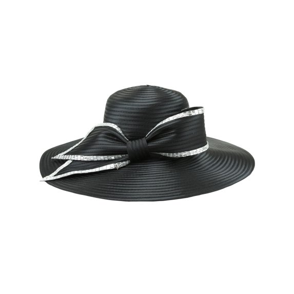 ChicHeadwear Elegant Side Bow Stone Trim Braid Hat - Black