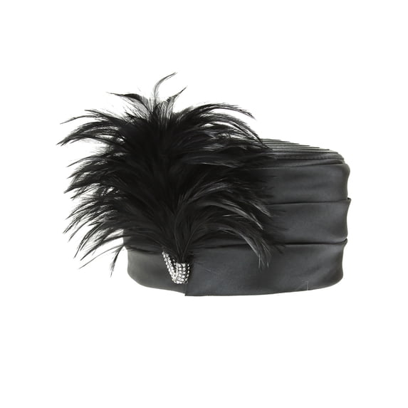 ChicHeadwear Feather Statement Gatsby Pillbox - Black