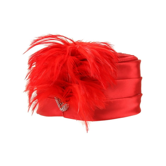 ChicHeadwear Feather Statement Gatsby Pillbox - Red