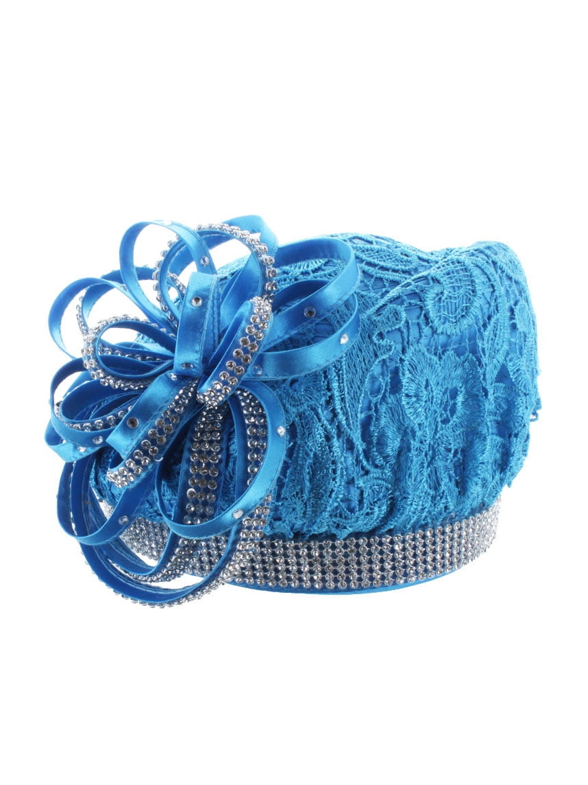 ChicHeadwear Lace Beret w/ Ribbon Bow Hat - Navy - Walmart.com