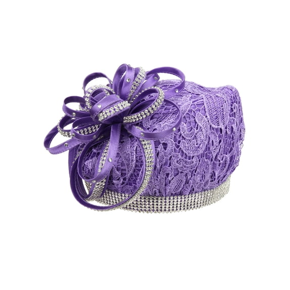 ChicHeadwear Lace Beret w/ Ribbon Bow Hat - Lavender