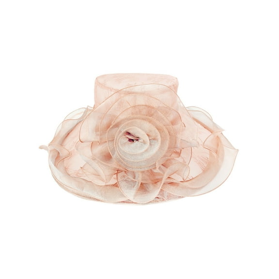 ChicHeadwear Large Brim Organza Floral Lace Big Rose Sun Hat - Peach