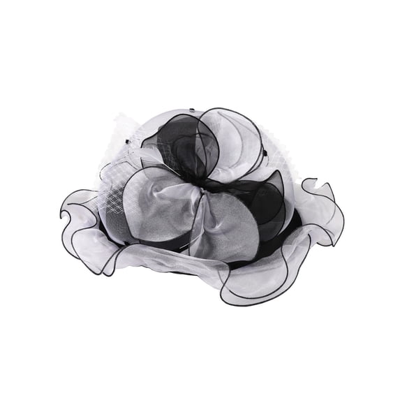 ChicHeadwear Large Brim Organza Floral Sun Hat - Black/White