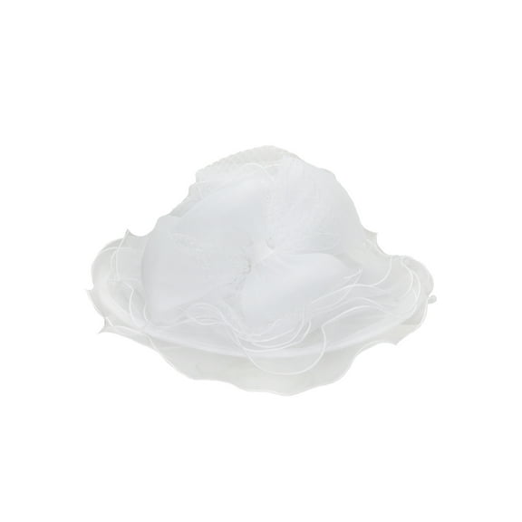 ChicHeadwear Large Brim Organza Mesh Bow Sun Hat - White
