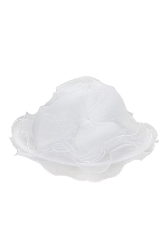 ChicHeadwear Large Brim Organza Mesh Bow Sun Hat - White