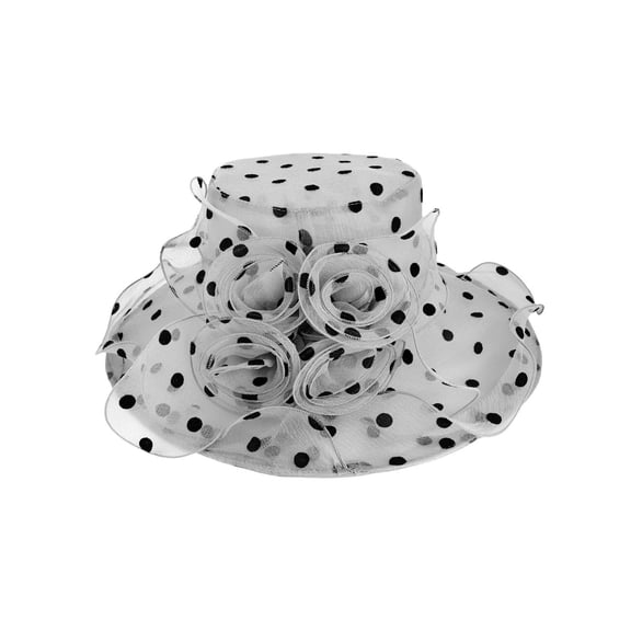 ChicHeadwear Large Brim Organza Polka Dot Church Sun Hat - Grey