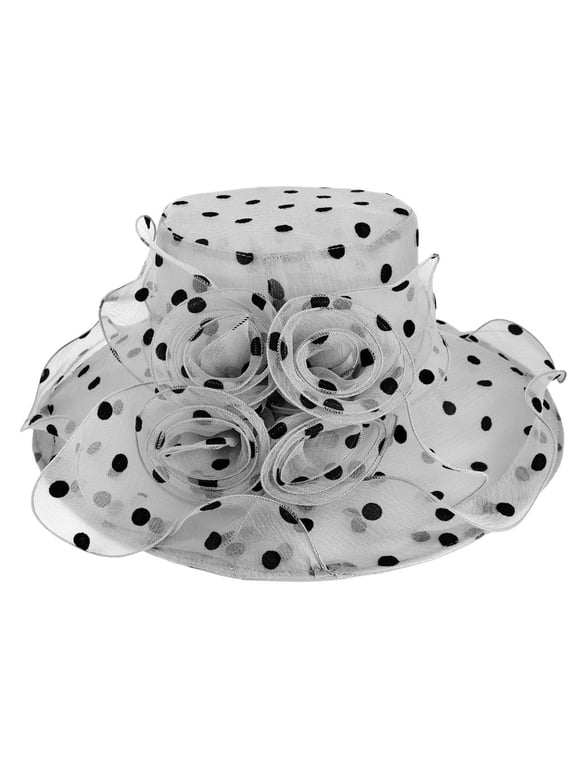 ChicHeadwear Large Brim Organza Polka Dot Church Sun Hat - Grey