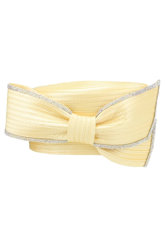 ChicHeadwear Large Stone Bow Pillbox Braid Hat - Lemon Yellow