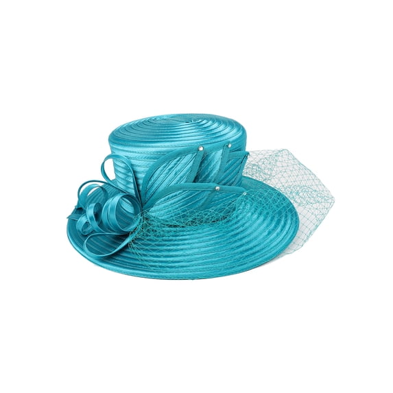 ChicHeadwear Looped Petal Braid Hat w/ Mesh Veil - Turquoise