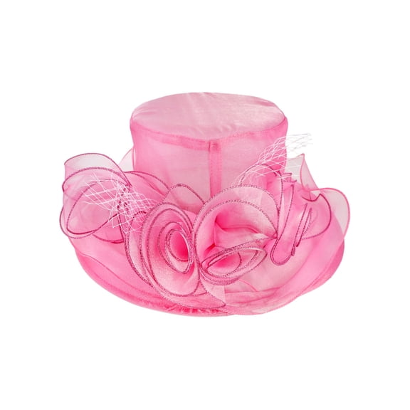 ChicHeadwear Medium Brim Organza Rose Cluster Sun Hat - Fuchsia
