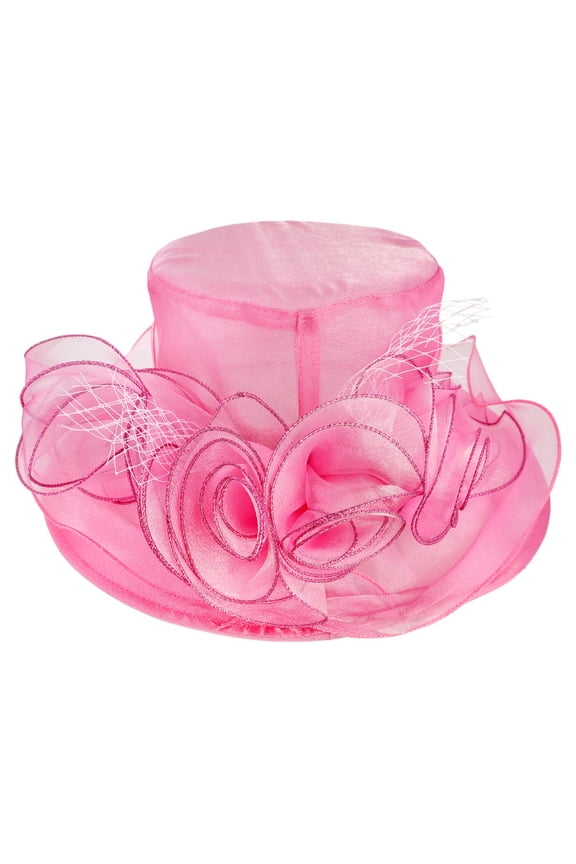 ChicHeadwear Medium Brim Organza Rose Cluster Sun Hat - Fuchsia