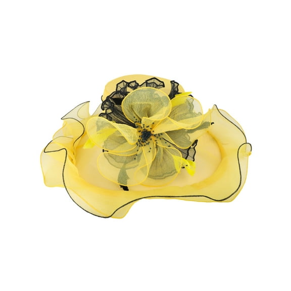 ChicHeadwear Organza Beaded Center Floral Sun Hat - Yellow/Black