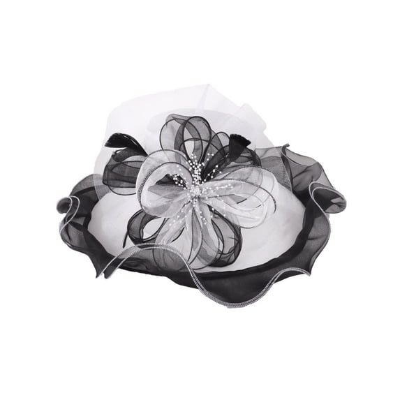 ChicHeadwear Organza Floral Sun Hat - Black/White