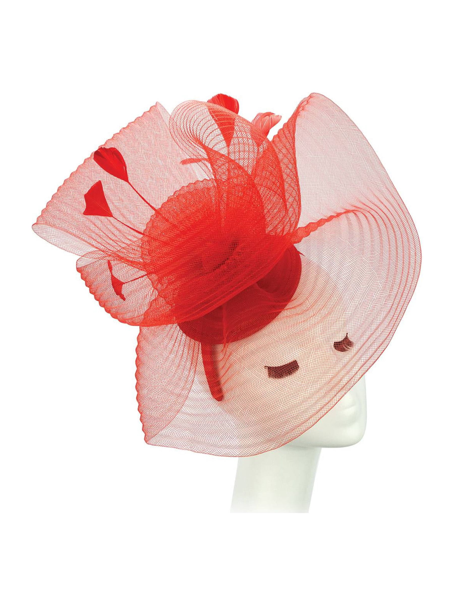 Chic Fuchsia Hat with Satin Ribbon by Designer Mesh Satin Formal Hat Feather Silver Rhinestone Trim main image 3
