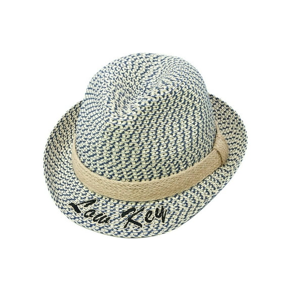 ChicHeadwear Womens Fashion Fedora w/ Embroidery Letters - Dark Blue/Beige