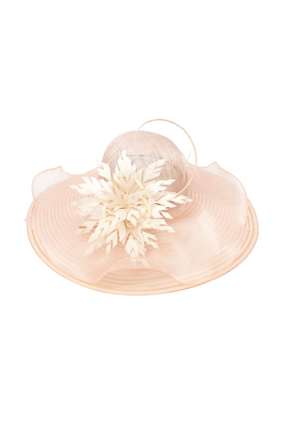 ChicHeadwear Womens Sinamay Crown Organza Hat w/ Ribbon and Drawstring - Peach
