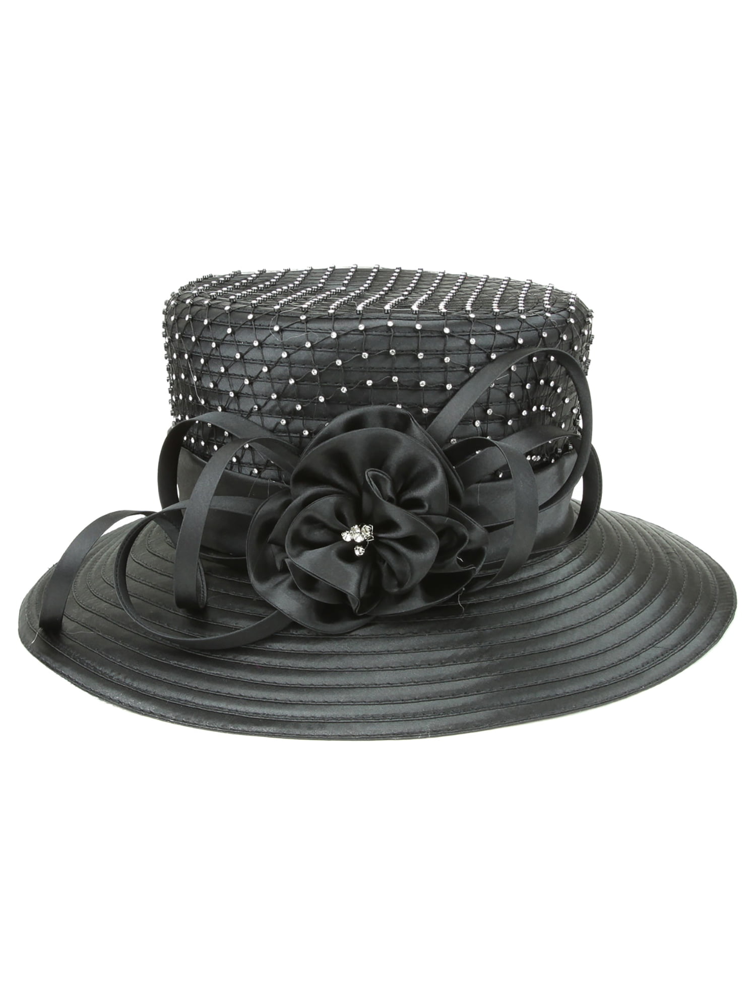 ChicHeadwear Womens Stone Studded Rose Bow Braid Hat - Black 