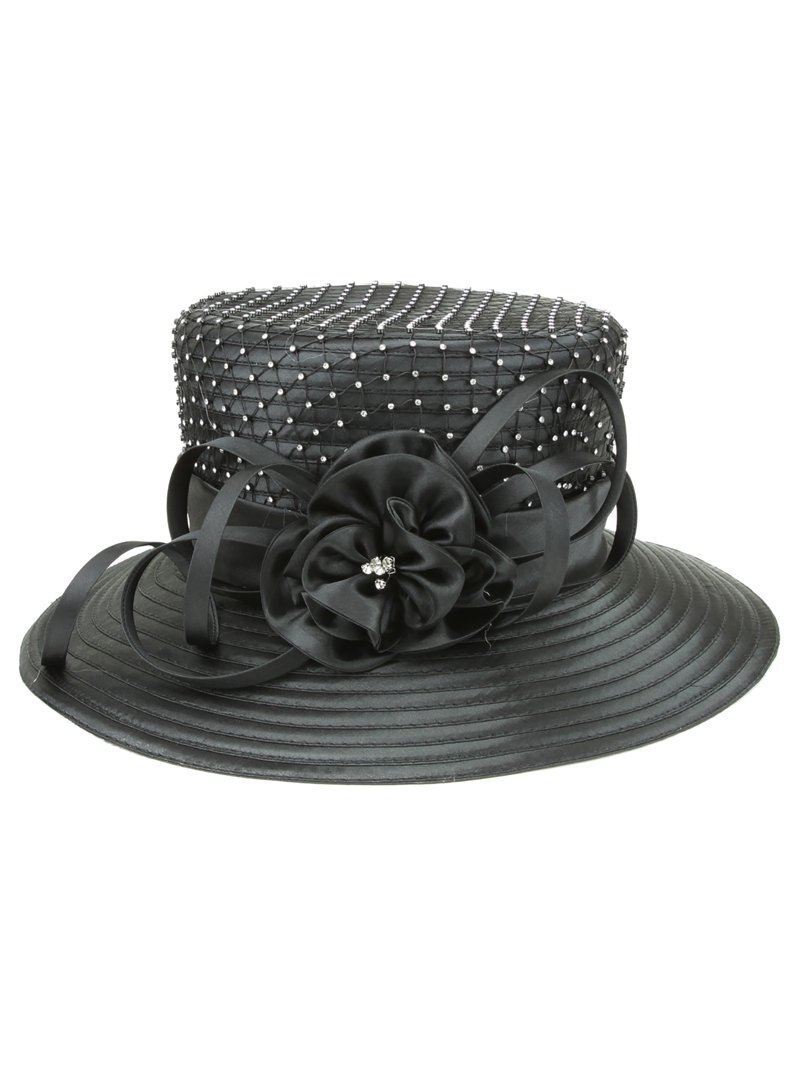 ChicHeadwear Womens Stone Studded Rose Bow Braid Hat - Black 