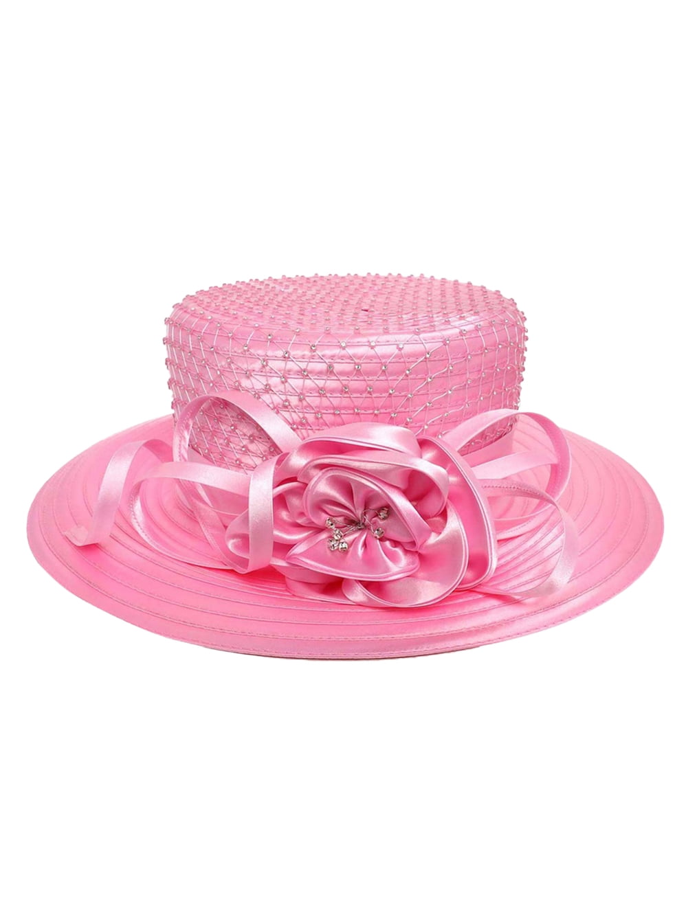 ChicHeadwear Womens Stone Studded Rose Bow Braid Hat - Pink  display picture 1