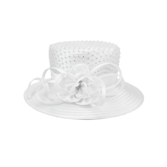 ChicHeadwear Womens Stone Studded Rose Bow Braid Hat - White