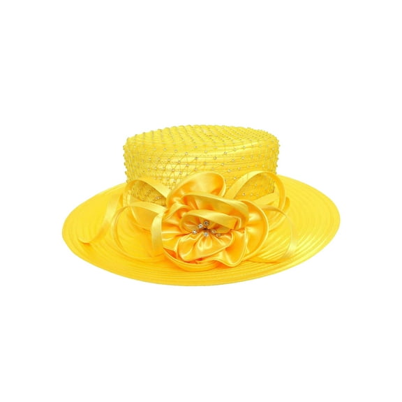 ChicHeadwear Womens Stone Studded Rose Bow Braid Hat - Yellow