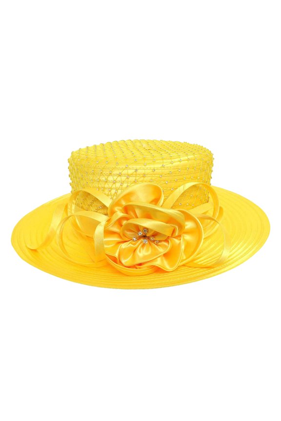 ChicHeadwear Womens Stone Studded Rose Bow Braid Hat - Yellow